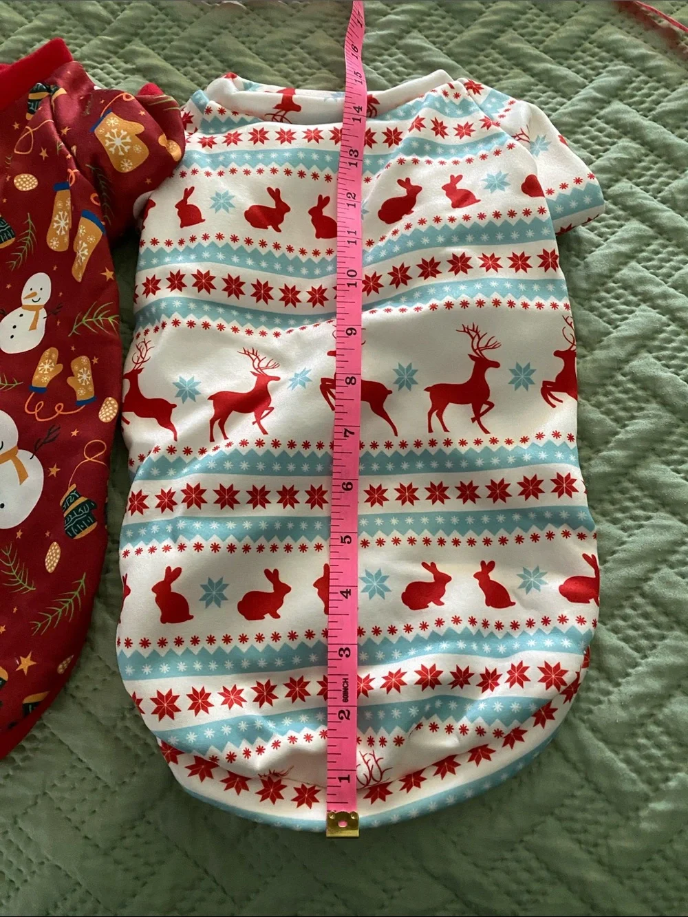 Pet Holiday Pajama Tops - Red & White Reindeer and Snowman Prints